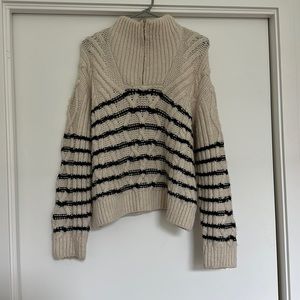 MANGO half zip cream striped sweater L LARGE